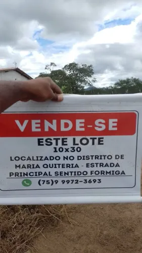 Vendo lote 10 x 30 no Distrito de Maria Quitéria