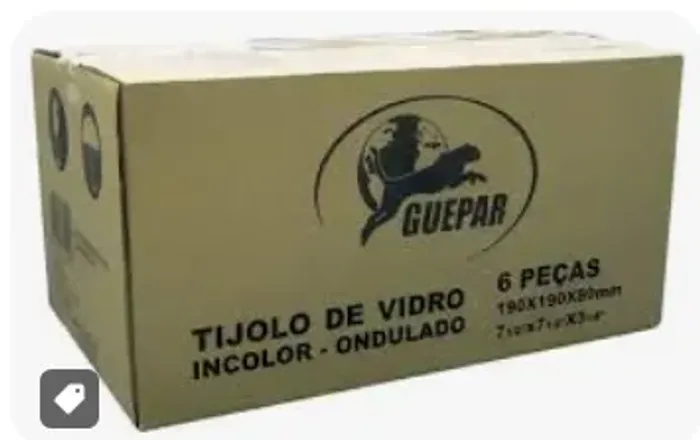Tijolo de vidro 19 x 19 x 8 cm, caixa fechada.