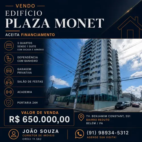 VENDO APARTAMENTO NO REDUTO 4 QUARTOS 3 BANHEIROS 1 GARAGEM NA TV BENJAMIN COSTANT ED. PL