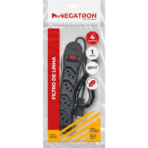 Filtro de Linha Megatron Bivolt (127/220V) com 3 tomadas de 3 pinos (10A) - Preto