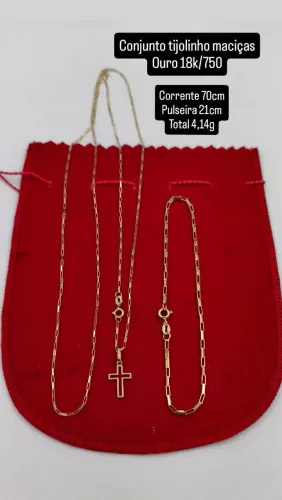 Conjunto tijolinho maciças ouro 18k/750