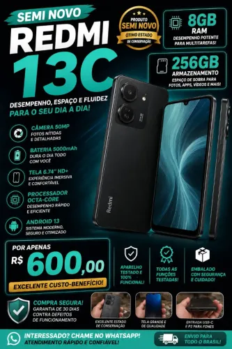 REDMI 13C 8GB/256GB SEMI NOVO