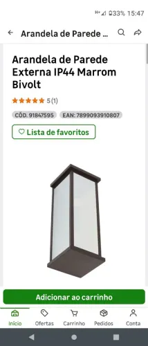 Arandela de Parede Externa IP44 Marrom Bivolt