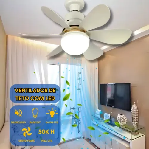 Ventilador de Teto Com Luz 60w Led 3 Tipos de Luz + Controle Remoto Ventilador