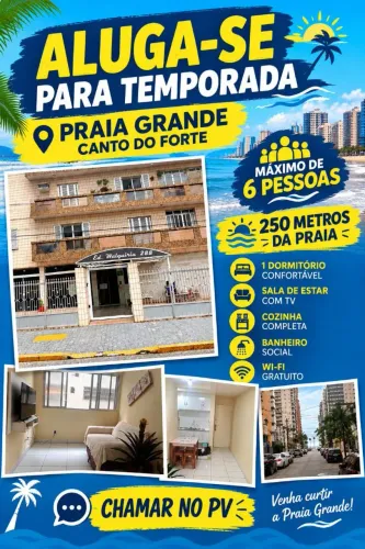 Apartamento no canto do forte ,1 quadra da praia , diarias e pacotes .