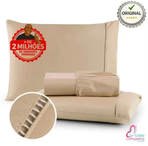 Kit lençol de Solteiro 400 Fios Micropercal Com Fronha em Ponto Palito ( cor AVELÃ)