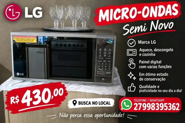 Microondas seminovo utilizado poucas vezes