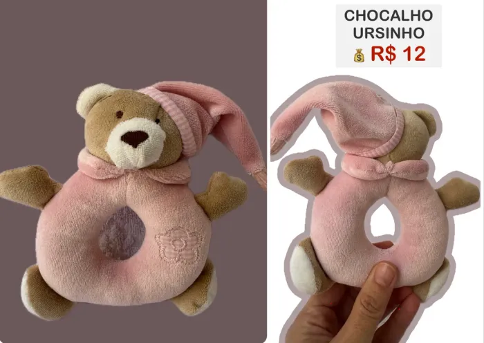 Chocalho de Pelúcia Ursinho Rosa - Zip Toys