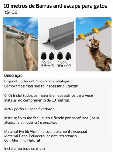 10m de Barras anti escape para gatos