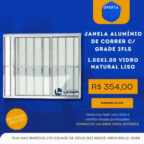 JANELA ALUMÍNIO DE CORRER C/ GRADE 2FLS 1.00X1.00 VIDRO NATURAL LISO