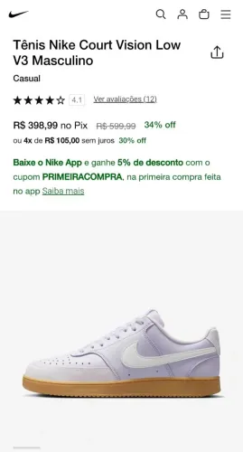 Tênis Nike Court Vision Low V3 Original - Totalmente novo!