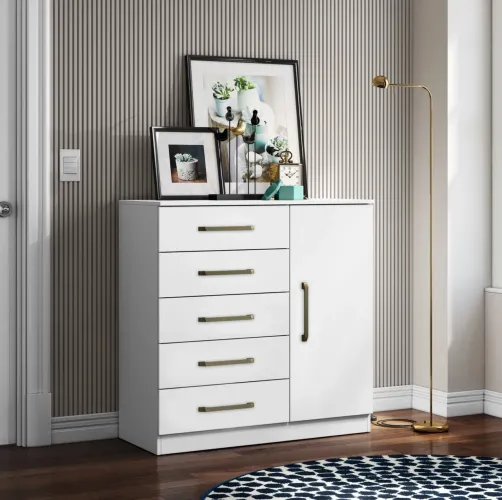 Cômoda 5 Gavetas com Sapateira Milão Branco - ARAMÓVEIS/ pronta entrega 