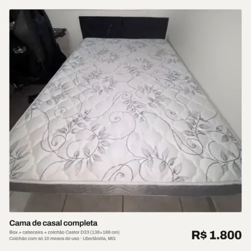 Cama Box Casal Completa + Cabeceira + Colchão Castor D33 138x188