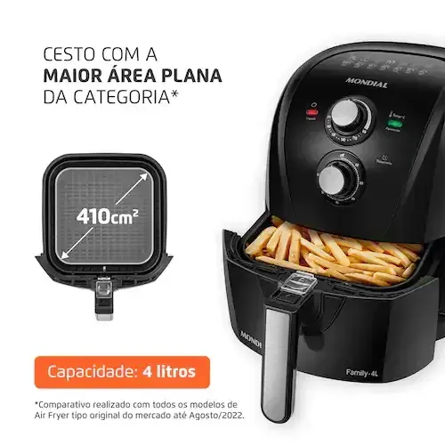 Fritadeira Elétrica Sem Óleo Air Fryer Mondial Family AFN40FB 4L Preta - 110V