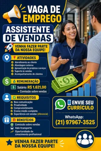 VAGA DE EMPREGO ASSISTENTE DE VENDAS