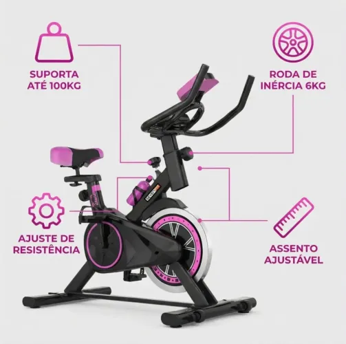 Bicicleta Ergométrica Fitness Rosa para Cardio