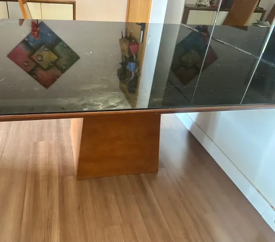 Mesa quadrada tampo de vidro preta