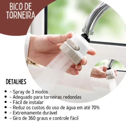 Bico de Torneira Chuveirinho Flexível Articulado Rotativa e Pulverizador 360° _ CS578 