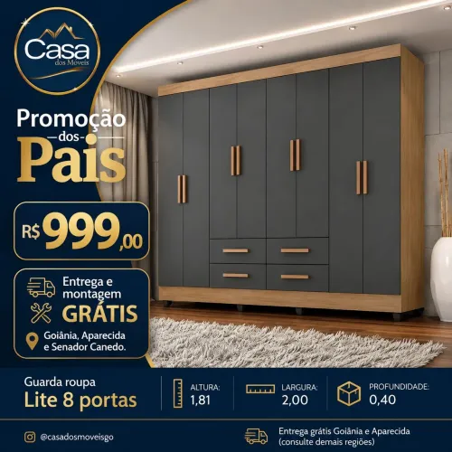 Guarda roupa Lite 8 portas - Nature Cinza