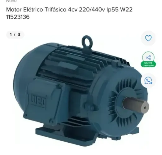 Motor elétrico trifásico 2 polos (220/380/440)V JM/JP/W22 IP55 Potência 4cv