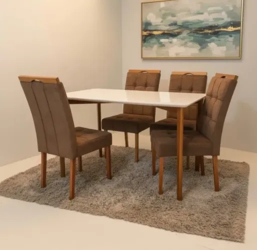 Conjunto Mesa Luna 120 com 4 Cadeiras Estofadas
