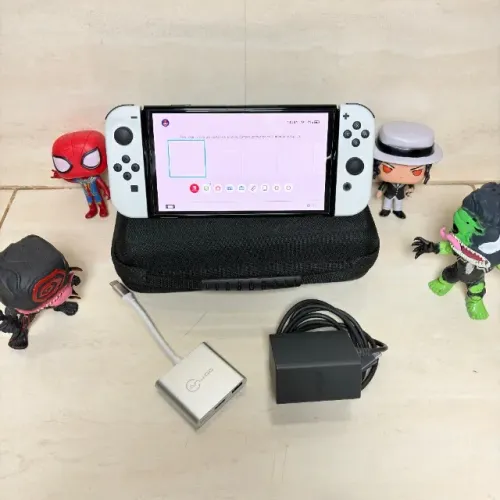 Leia Nintendo Switch Oled Branco Bloqueado 64GB Case Carregador Original Doc Portátil