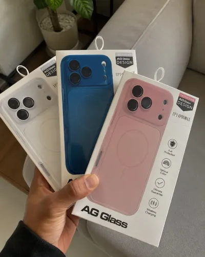 Capa iPhone 11 12 13 14 15 16 ao 17 Pro Max Vidro AG MagSafe | Branco, Azul, Rosa 