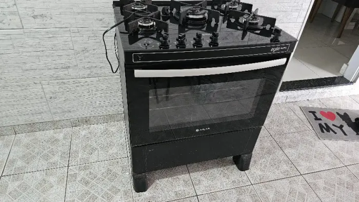 Fogão 5 Bocas Atlas Agile Up Preto Com Mesa De Vidro
