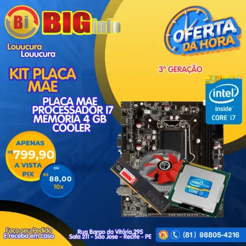 Kit placa mae I7 3770 3.4ghz + Placa 1155 + 4Gb ddr3 - em ate 10x Fixas 