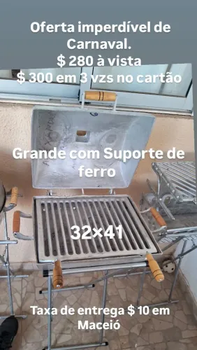 Churrasqueira Grande de Alumínio fundido com suporte de Ferro 