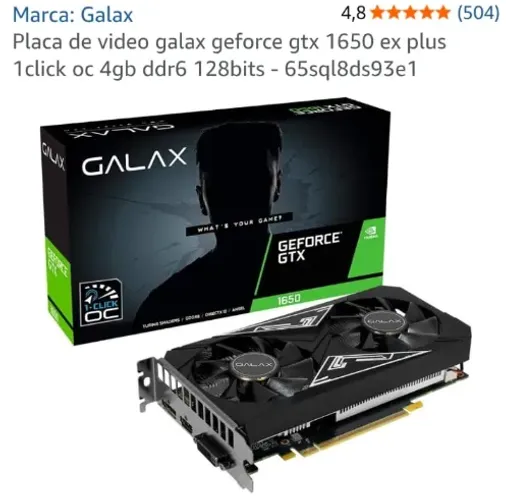 Placa de Vídeo Galax GTX 1650 EX Plus 4GB GDDR6 - Excelente Estado
