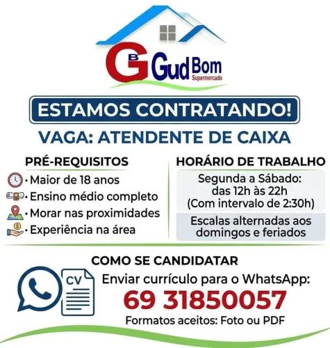 Vagas disponíveis no GudBom Supermercado 