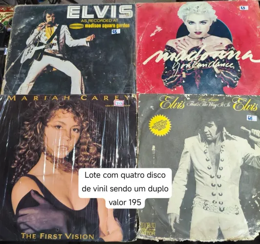 Lote com quatro disco de vinil sendo dois Elvis Madonna e Mayara Carey duplo