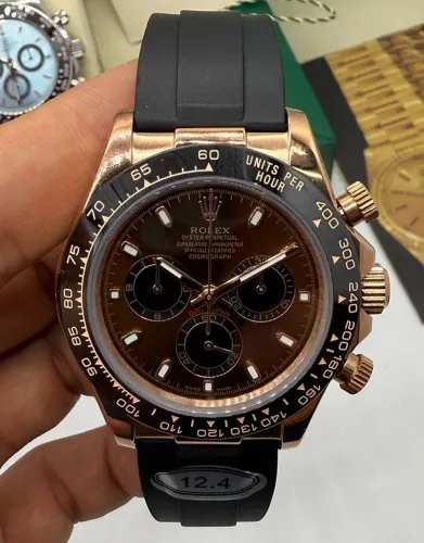 Rolex Daytona Novo Everose Mostrador Chocolate SUPER CLONE + CAIXA + CARTÃO NFC