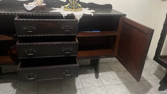 Conjunto 3 móveis antigos em madeira - Buffet, Cristaleira e Bar