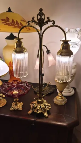 Abajur luminária todo em bronze com canudos 