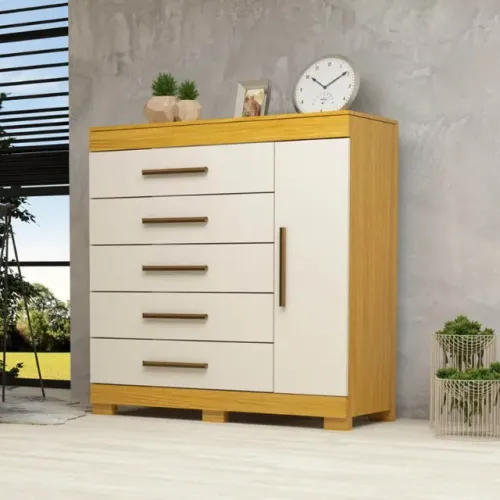 Comoda Rayane 5 Gavetas e Sapateira Nature/Off White Até 12x - Frete Grátis 
