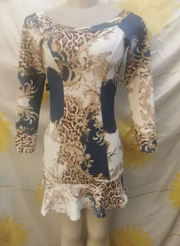 Vestido bonita.com mix estampas manga longa tam m