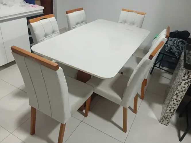 mesa de jantar com 6 cadeira em Veludo Tampo de vidro 