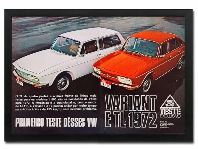 VW Variant e TL 1600 1972 - Quadro decorativo com matéria original de revista