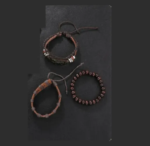 kit 3 pulseiras couro trançada braceletes símbolo escorpião vintage marrom medieval