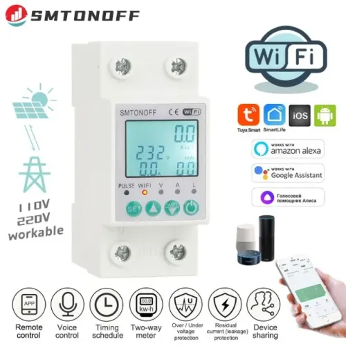 Medidor bi-direcional Energia solar,Tuya, Wi-Fi, protetor, tensão, corrente, temporizador.