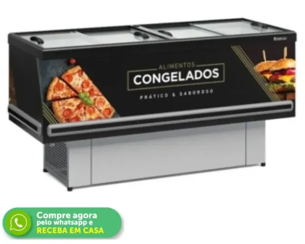 Ilha de Congelados 2M Vidro Reto Preta Gelopar