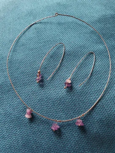 Conjunto colar brinco roxo