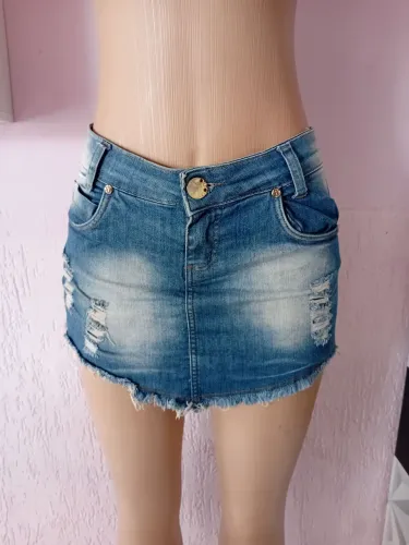 Short Saia Jeans Feminino