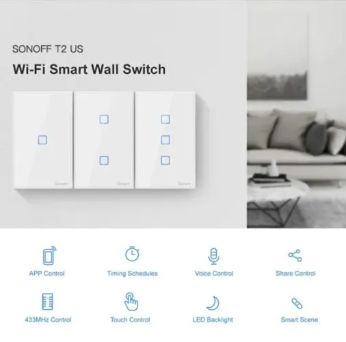Sonoff Botão-touch T2 Us 4x2  Rf 433mhz Interruptor Wi-fi Android IOS