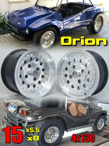 Jogo de Rodas Orion Aro 15 duas tala fusca, Kombi e Buggy diamantada com preto 4x130 novas
