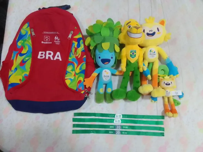 Rio 2016: Mochila e Pelúcias - Detalhes na Descrição.