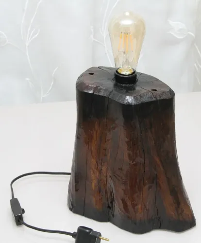 Luminária Abajur Candeeiro feito com madeira de árvore natural Decorativo luz de led e27