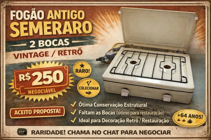 Fogão Antigo Semeraro 2 Bocas - Vintage/Coleção (+60 anos)